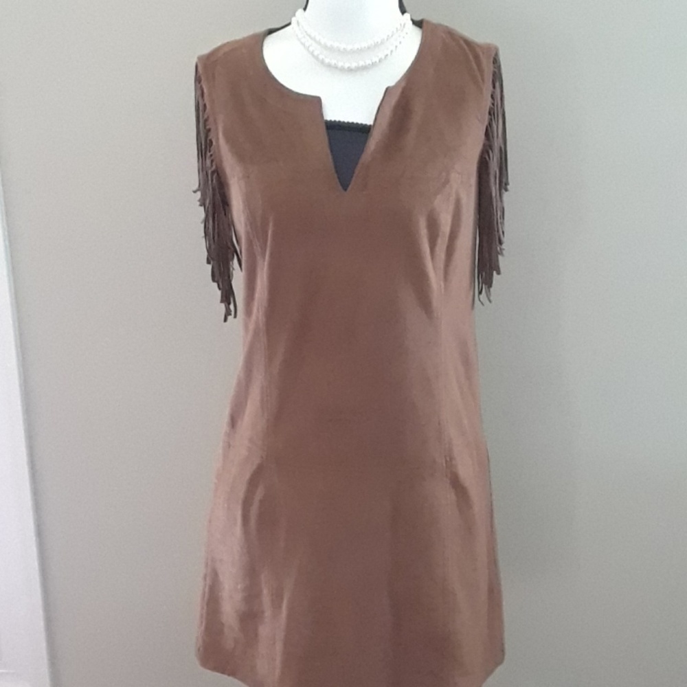 Express Faux Suede Fringe Dress - Picture 2 of 8
